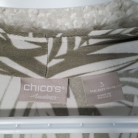 Chicos Travelers Women Leaf Cardigan Size 3 US 16 18 White Green Slinky Stretchy - Picture 5 of 12